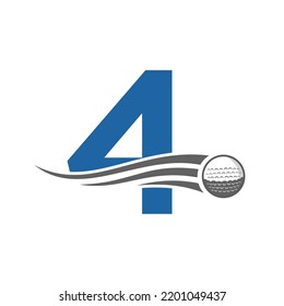 Letter 4 Golf Logo Symbol. Hockey Design Based Alphabet Vector Template