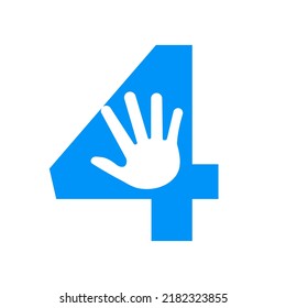 Buchstabe 4: Logo-Konzept für Handpflege, Wohltätigkeitszeichen und Spenderlogo, Vektorvorlage