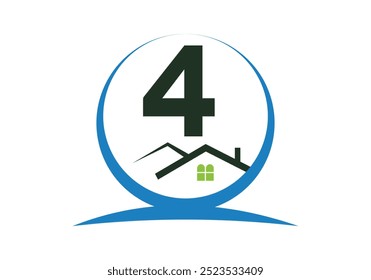 Letter 4 Haus Logo Design Vorlage Inspiration, Haus Logo Vektorgrafik.