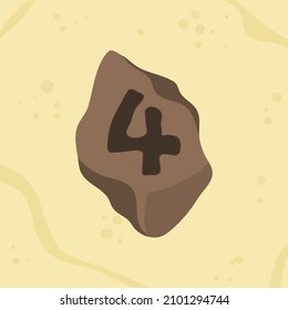 letra 4, orificio de las iniciales en el diseño de piedra sobre fondo de arena, imagen de tipografía de la letra del logotipo vectorial.