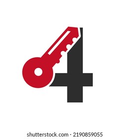 Letter 4 Key Logo Combine With House Locker Key For Real Estate and House Rental Symbol Vector Template