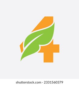 Letter 4 Leaf Logo. Eco Farm Logotype Vector Template. Organic Symbol