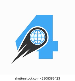 Letter 4 Logo Concept With Global World Icon Vector Template 