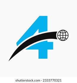 Letter 4 Logo Concept With Global World Icon Vector Template