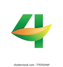 letter 4 logo icon design template elements with leaf concept