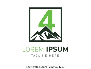 Letra 4 con inspiración de diseño de logotipo de montaña. Diseño de Plantilla de letra de Vector