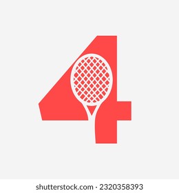 Letter 4 Padel Tennis Logo. Padel Racket Logo Design. Beach Table Tennis Club Symbol