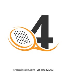 Letter 4 With Padel tennis Racket Logo Design Vector Template. Beach Table Tennis Club Symbol. business, and company identity