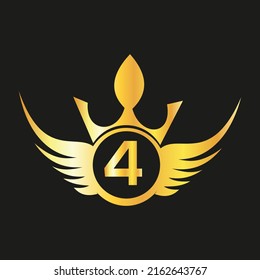Letter  4  Queen Logo Design vector templet  crown logo Elegant monogram gold logo for Royalty,
 business card, Boutique, Hotel, Cafe, Jewelry