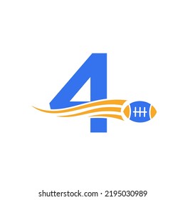 Letter 4 Rugby, American Football Logo Combine With Rugby Ball Icon For American Soccer Club Vector Symbol