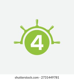 Letra 4 Concepto de logotipo de rueda de barco