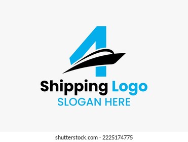 Letter 4 Shipping Logo Sailboat Symbol. Nautical Ship Sailing Boat Icon svg