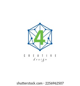 letter 4 and IT simple Creative elegant hexagon hexagonal poligon logo Design