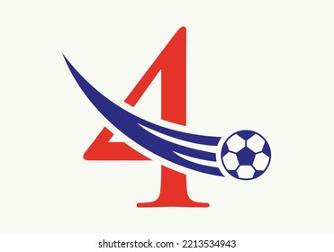 Letter 4 Soccer Football Logo. Soccer Club Symbol Concept Of Football Team Icon