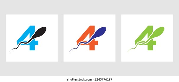Plantilla de logotipo de celda de esperma de la letra 4. Sperm Bank Medical Symbol