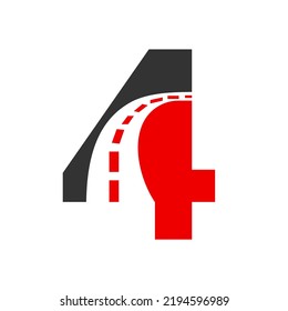 Letter 4 Transportation Logo Based On Road Path Symbol Vector Template