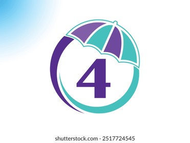 Letter 4 Umbrella Logo Design Vector Template.