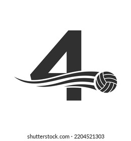 Letter 4 Volleyball Logo Design For Volley Ball Club Symbol Vector Template. Volleyball Sign Template