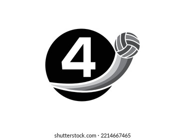 Letter 4 Volleyball Logo Design For Volleyball Club Symbol Vector Template. Volleyball Sign Template Design.