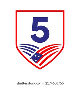 Letter 5 American Agriculture Logo Template. Usa Agriculture Logotype On Alphabet 5 Concept