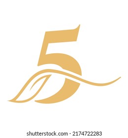 Letter 5 Beauty Flower Logo with Creative Concept Beauty, salon, Spa, Fashion and Yoga Sign