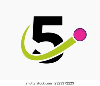 Letter 5 Bowling Logo. Bowling Ball Symbol With Moving Ball Icon