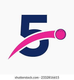 Letter 5 Bowling Logo. Bowling Ball Symbol With Moving Ball Icon