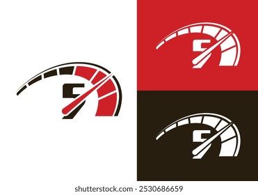 Letter 5 Cars Repair With Speedometer logo design template, Car Automotive company logo sign symbol.