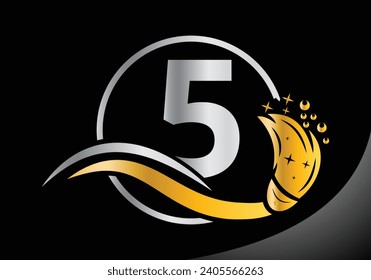 Letter 5 Reinigungs-Logo, Reinigung Logo Design Vektorvorlage.