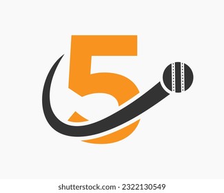 Letter 5 Cricket Logo Concept With Moving Ball Icon For Cricket Club Symbol. Cricketer Sign