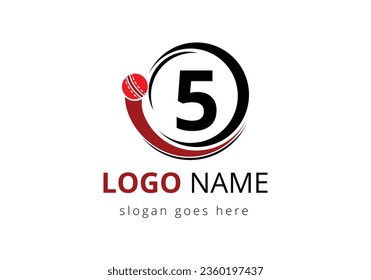 Letter 5 Cricket Logo Concept With Moving Cricket Ball Icon. For Cricket Club Symbol Vector Template