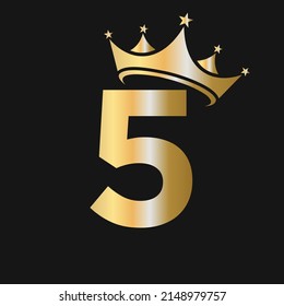 Letter 5 Crown Logo. Crown Logo on Letter 5 Vector Template for Beauty, Fashion, Star, Elegant, Luxury Sign