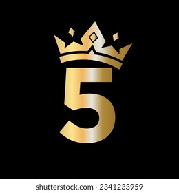 Letter 5 Crown Logo. Crown Logo on Letter 5 Vector Template for Beauty, Fashion, Star, Elegant, Luxury Sign