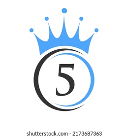 Letter 5 Crown Logo Template. Royal Crown Logotype Luxus Zeichen für Schönheit, Mode, Star, Elegantes Symbol