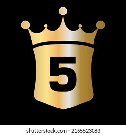 Letter 5 Crown and Shield Logo Vector Template with Luxury Concept Symbol
