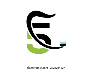 Letter 5 Dental Logo Design Template Inspiration With Tooth Brush Symbol, Vector Illustration.