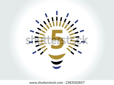 Letter 5 Electric Bulb Logo Design Vector Template. Light Bulb with letter Logotype Sign Symbol