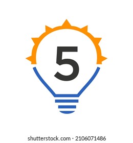 Letter 5 Electric Logo, Letter 5 With Light Bulb Vector Template. Eco Energy Power Electricity, Think Idea, Inspiration, Energy Recycle Concept