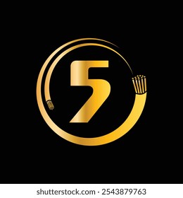 Letra 5 con el alambre eléctrico, Plantilla de Vector del diseño del logotipo del cable de fibra óptica.