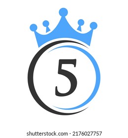 Letter 5 Elegant Crown Logo Template. Royal Crown Logotype Luxury Sign  for Beauty, Fashion, Spa, Star Symbol