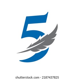 Letter 5 Feather Logo Vector Template. Law Logo Bird Feather Symbol