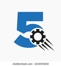 Letter 5 Gear Cogwheel Logo. Automotive Industrial Icon, Gear Logo, Car Repair Symbol