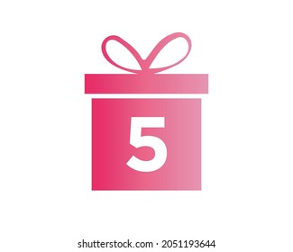 Letter 5 Gift Box Shape Logo. Colorful Gift Logo Template On 5 Letter. Giftbox Package Store, Shop Icon Design