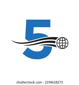 Letter 5 Global Logo Combined With Global Icon, Earth Sign For Business and Technology Identity Template