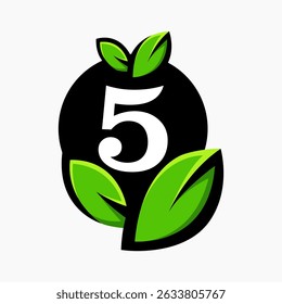 Letter 5 Leaf Logo Design Vector letter template With Leaf Symbol Vector Illustration