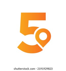 Letter 5 Location Logo Design Sign. Location Icon Concept With Alphabet For Road Direction Symbol Vector Template