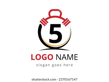 Letter 5 Logo With barbell. Fitness Gym logo. Lifting vector logo design. Vector logo for bodybuilding