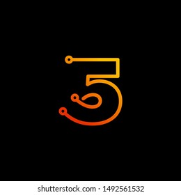 Letter 5 logotype monoline Technology, digital, electronics, chip, connection concept. Modern Logo Technology for Business. Logotypes of Digital combining with circuit . - vector