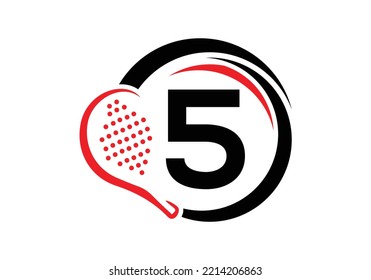 Letter 5 Padel Racket Logo Design Vector Template. Beach Table Tennis Club Symbol. business, and company identity