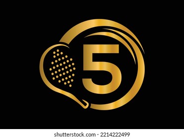 Letter 5 Padel Racket Logo Design Vector Template. Beach Table Tennis Club Symbol. business, and company identity